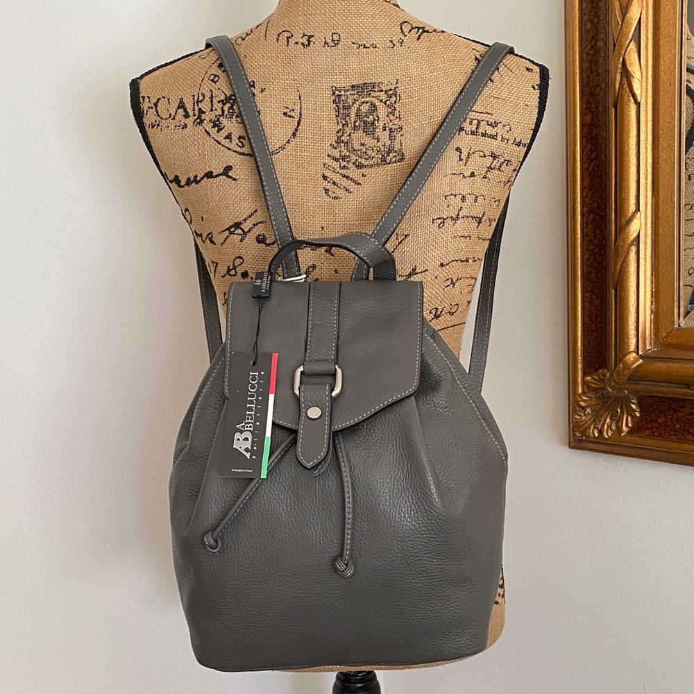 A. Bellucci Gray Soft Leather Backpack Italy Milan Travel Purse